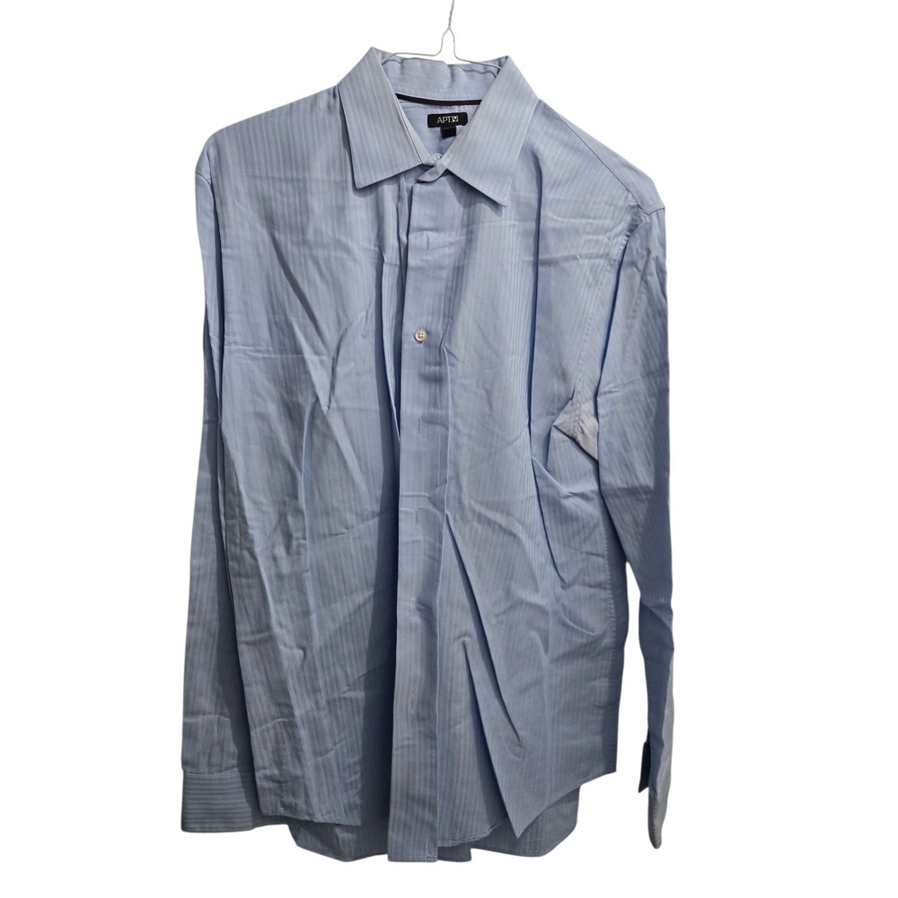 Apt. 9 Dress Shirt Mens L Blue Striped 100% Cotton Point Collar Business Career